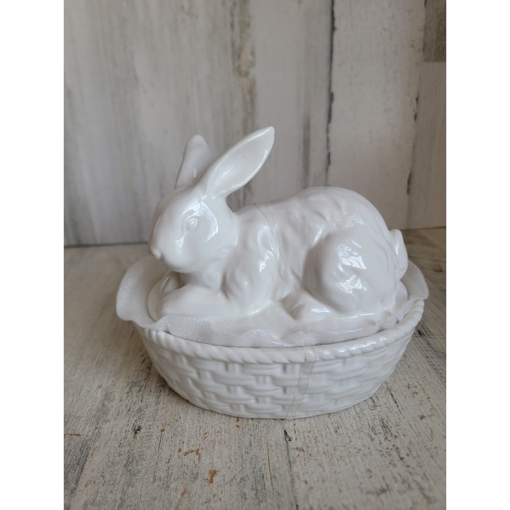 Dwell bunny nest essentials Easter white rabbit basket cannister ceramic bunny